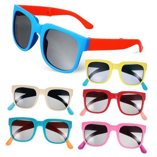 HEALEEP 6 Stück Teiliges Sonnenbrillen Faltbar PC Linsen Kratzfest Bunte Party Favor Kleinkinder Outdoor UV Schutz mit Nasenpads und Ohrenbügeln für Jungen Mädchen von HEALEEP