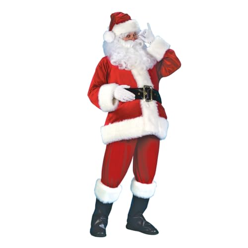 HEALEEP 7 Stück Teiliges Santa Claus Kostüm Unisex Cosplay Outfit mit Mütze Oberteil Hose Gürtel Handschuhen und Stiefelüberzügen für Lustige Weihnachts und Festtagsfeiern von HEALEEP
