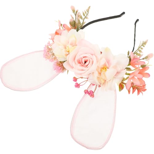 HEALEEP Blumen hasenohren Haarreif für Mädchen Leichtes Stoff Stirnband mit Filigranen Blumen Dekoratives Kaninchen Ohr Accessoire für Kostüm Party Cosplay und Bühnenauftritte von HEALEEP