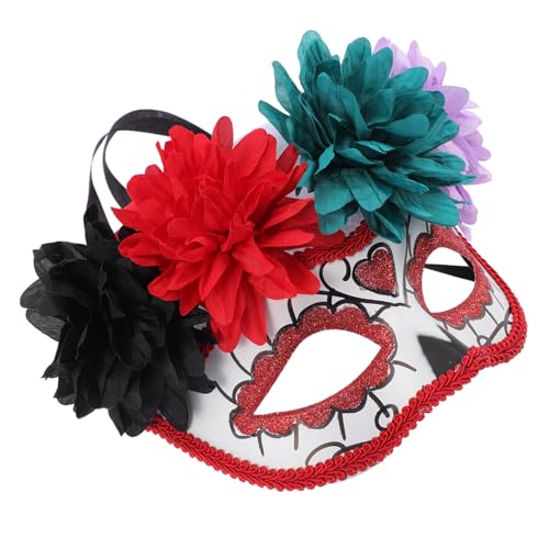 HEALEEP Day Of The Dead Cosplay Maske mit Blumen Halbe Gesichtshälfte Langlebig und Komfortabel Geeignet für Halloween Maskenball Festtage Party und Kostümveranstaltungen von HEALEEP