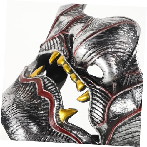 HEALEEP Ergonomische Prajna Halbgesichts Samurai Maske aus Silber Komfortables Cosplay Requisit für Halloween und Kostümpartys Gruselige Japanische Dämonenmaske mit Sicherem Sitz und von HEALEEP