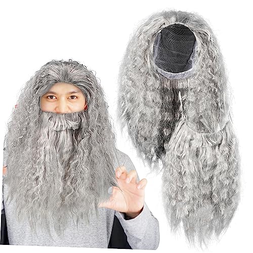 HEALEEP Graues Zauberer Perücken und Set Langhaarige Cosplay Perücke mit für Halloween Kostüm Party Zubehör Unisex Karneval Verstellbar HEALEEP Graues Zauberer Perücken und Set Langhaarige Cosplay Perücke mit für Halloween Kostüm Party Zubehör Unisex Karneval Verstellbar von HEALEEP