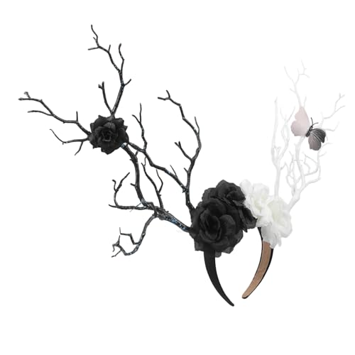 HEALEEP Halloween Gothic Haarreif mit Dunkler Rosen Zweig-optik Langlebig und Bequem für Damen Vielseitiger Haarschmuck für Halloween Party Cosplay und Fotoshootings von HEALEEP