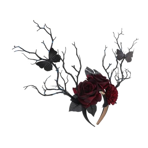 HEALEEP Halloween Gothic Rosen Haarreif mit Schwarzen Rosen und Ästen Stilvolles Haar-accessoire für Damen Langlebig Material für Halloween Cosplay und Kostümpartys von HEALEEP