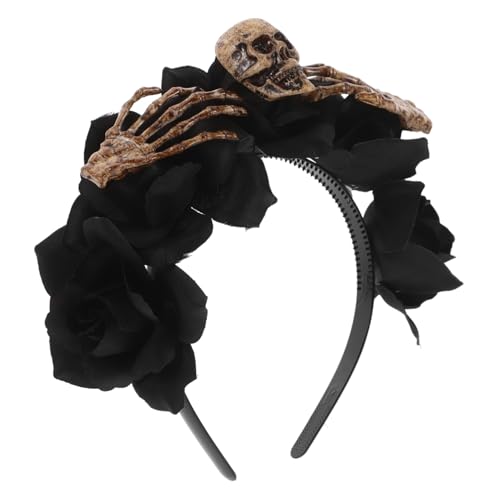 HEALEEP Halloween Haarreif mit Blumen und Skelettmotiv Leichtes Party-kostüm Haarschmuck Wiederverwendbarer Halloween Kopfschmuck für Damen Bequemes Stabiles Stirnband für Mottopartys von HEALEEP