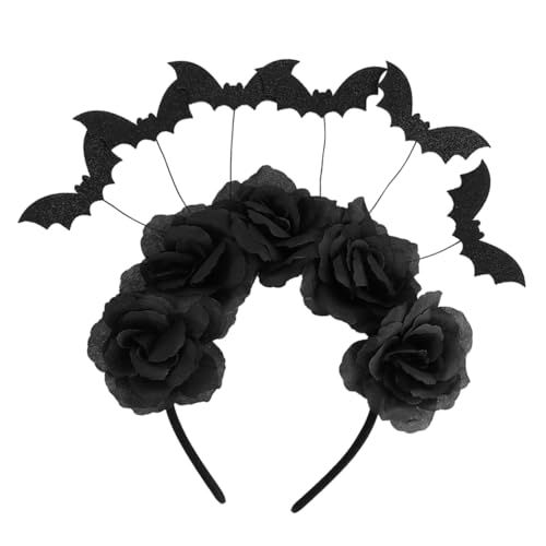HEALEEP Halloween Haarreif mit Fünf Schwarzen Rosen und Detailreichem Fledermaus Design Langlebiges Material Leichtes Party Accessoire für Damen für Halloween und Kostümpartys HEALEEP Halloween Haarreif mit Fünf Schwarzen Rosen und Detailreichem Fledermaus Design Langlebiges Material Leichtes Party Accessoire für Damen für Halloween und Kostümpartys von HEALEEP