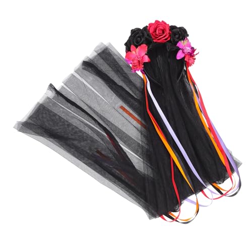 HEALEEP Halloween Haarreif mit Schwarzen und Roten Rosen Langer Netzschleier Gothic Lolita Haarschmuck für Damen Langlebiges Material für Kostüm Cosplay-partys von HEALEEP