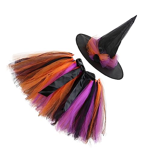 HEALEEP Halloween Hexen Kostüm Leichtes Tüllrock und Hexenhut Festliches Party Outfit für Mädchen Dreiteiliges Verkleidung für Maskerade und Aufführungen von HEALEEP