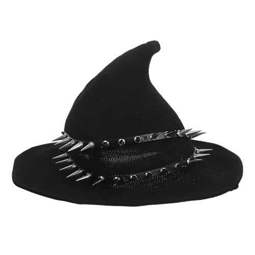 HEALEEP Hexenhut für Damen: Halloween-Strickmütze mit Nieten – Zauberer-Kopfbedeckung – Cosplay-Accessoire für Karnevalskostüme für Damen und Herren von HEALEEP