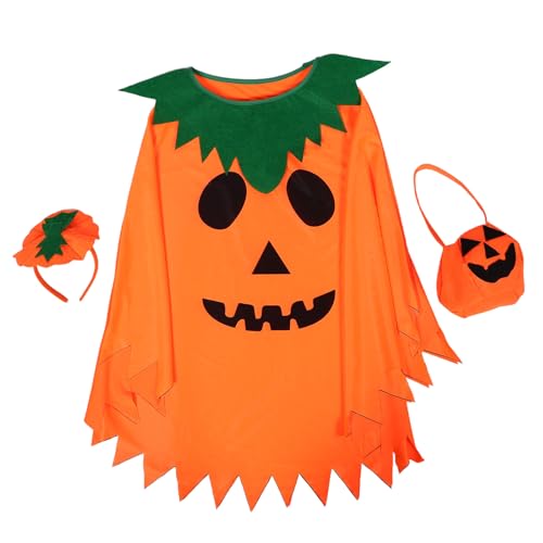 HEALEEP Kürbiskostüm-Zubehör für Erwachsene – Halloween-Umhang & Kürbisstiel-Stirnband & Süßigkeitentüte – Rollenspiel-Umhang-Requisite für Schulgeburtstage, Feiertagsveranstaltungen von HEALEEP