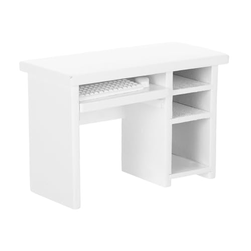 HEALEEP Miniatur Puppenhaus Computer Schreibtisch Weiß mit Tastatur Realistische Miniatur Möbel Robustes Puppenmöbel Zubehör für Schlafzimmer und Spielsets von HEALEEP