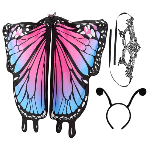 HEALEEP Schmetterlingsumhang mit Flügeln und Augenmaske Komfortabel und Leicht Faschingskostüm Damen für Karneval Bauchtanz und Cosplay Drehbare Flügel Blau Design von HEALEEP