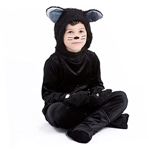 HEALEEP Schwarzes Katzen Performance Kostüm Schwarzes Katzenkostüm Cosplay Kostüm Katzen Cosplay Kleidung Katzenkostüm Mädchen Tierkostüm Jungen Mädchen Kostüm Halloween von HEALEEP