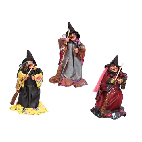 HEALEEP Teiliges Halloween Hexenpuppe Farblich Sortierte Grusel Dekoration mit Besen Langlebige und Stoffmaterialien für Party und Heimdeko Schaurige für Gruselige Atmosphäre von HEALEEP