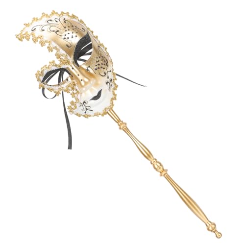 HEALEEP Venezianische Halbgesichts Maske mit Stab Schwarze Handmaske für Maskenball Karneval Kostüm Accessoire Einfaches Design Geeignet für Erwachsene und Partys von HEALEEP