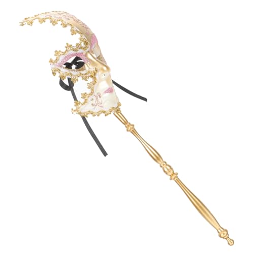 HEALEEP Venezianische Halbmaske Damen mit Stab Handgehaltene Maskerade Maske für Kostümparty Karneval Fasching Cosplay Zubehör Rosa von HEALEEP