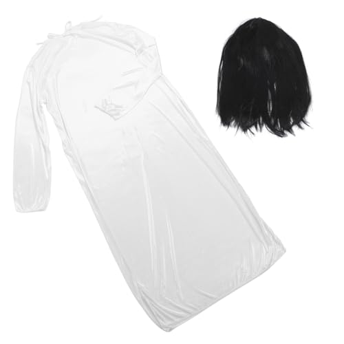 HEALEEP Weibliches Sadako Kostüm Weißes Gruselkostüm Horror Kostüm Halloween Kostüm Für Erwachsene Gruseliges Geisterkostüm Damen Halloween Zombie Anzug Halloween von HEALEEP