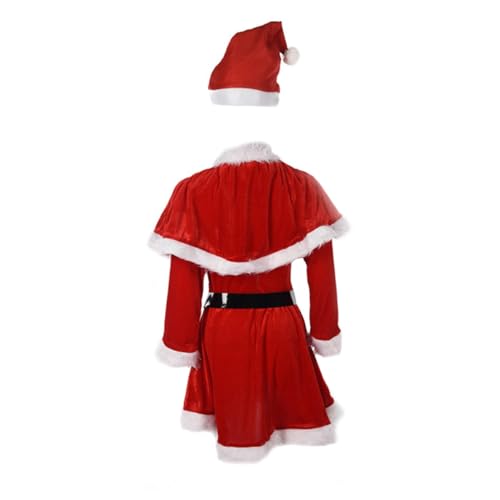 HEALEEP Weihnachtskostüm Damen Santa Claus Outfit Weiches Hautfreundliches Performance Kostüm für Weihnachten Partys Aufführungen Festliches Weihnachtskleid Frauen Mütze von HEALEEP
