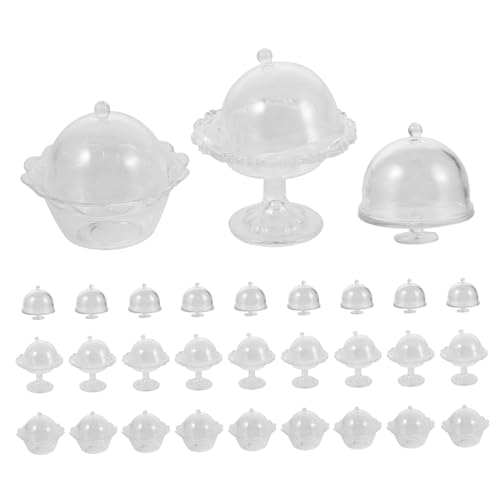 HEALLILY 30 Sets Mini-Dessertbehälter mit Deckel für Puppenhauszubehör, transparente Kunststoff-Miniatur-Schalen zum Präsentieren von Kuchen, Pudding und Vorspeisen, leicht und realistisch von HEALLILY