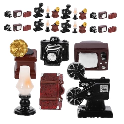 HEALLILY 30 Stück Retro-Miniatur-Grammophon-Kamera-Projektor, Diorama-Zubehör, Vintage-Harz-Haushaltsgeräte, Modell für Wohnzimmer, Puppenhaus-Möbel, Dekor von HEALLILY