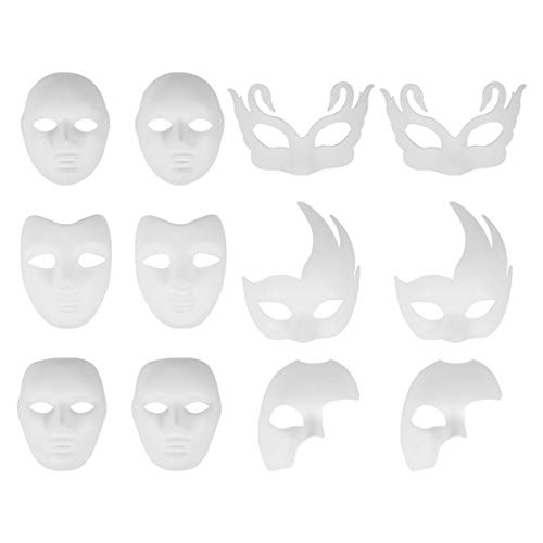 HEALLILY Malbare Papiermaske 12Pcs Diy Vollgesichts-Cosplay- Leere Halbgesichts-Maskerademasken Opernmasken Einfache Karnevalmaske für Halloween-Malerei-Partydekorationen (?) Weiße Gesichtsmaske von HEALLILY