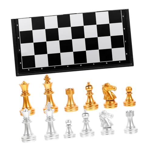 HEALSOPTHY 1 Satz Internationales Schach Tragbar Brett Klein Faltbares Brettspiel Freizeitspiel Vorteilhafte Schachspiele Magnetische Dame Klappschachbrett Internationale Dame Plastik von HEALSOPTHY