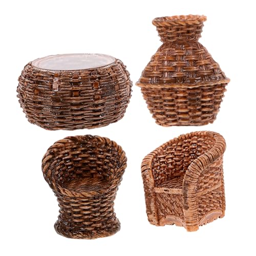 HEALSOPTHY 1 Satz Mini-Tisch- und Stuhlmodell Dekoration Hausmodell Mini-Hausmöbel Bambustopf puppenhaus Wohnkultur Dollhouse -Lieferungen Tiny House liefert Harz Light Brown von HEALSOPTHY