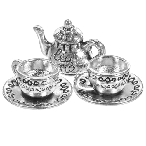 HEALSOPTHY Kleiner Satz aus Metall für Puppenhaus Retro Dekorative Miniatur mit Tasse Simulierte für Küche Büro Fotorequisiten von HEALSOPTHY