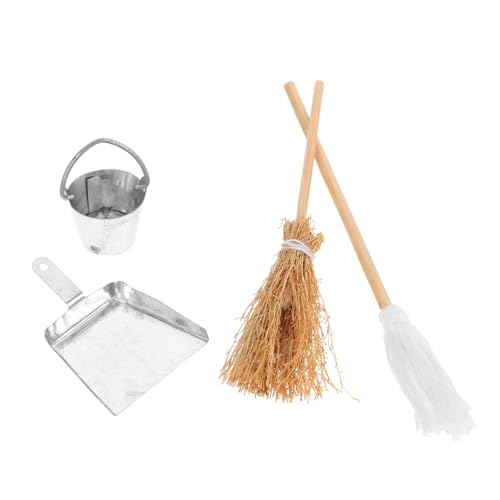 HEALSOPTHY 1 Satz Miniatur-szenen-Requisiten Besen Simulierter Mopp Mini-kehrschaufel Groß Mini-hausverzierung Spielhauszubehör Mini-eimerfiguren-Requisiten Mini-kehrschaufel- Holz von HEALSOPTHY