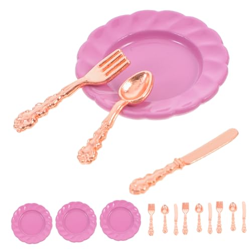 HEALSOPTHY 1 Satz Miniaturbesteckset Geschirrset Dekoration Puppenhaus Besteck Mini-geschirrmodell Tiny House Geschirr Miniatur-Dinge Miniatur-geschirrverzierungen Harz Rose Gold von HEALSOPTHY