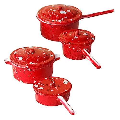 HEALSOPTHY 1 Satz Puppenhaus Emaille Topf Klein Winzig Miniatur Mini-kochtopf Kochen Puppenhaus Topf Puppenhaus Suppentopf Kind Bildungs-mini-kochgeschirr Küche Miniherde Metall Rot von HEALSOPTHY