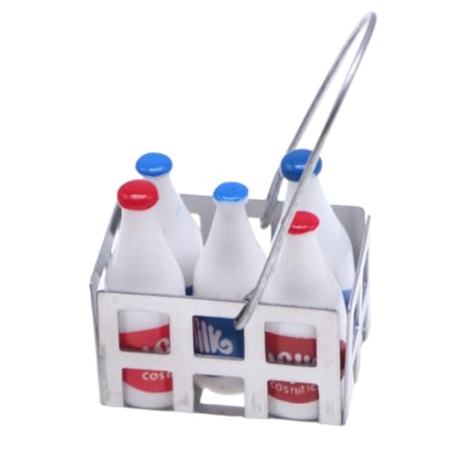 HEALSOPTHY 1 Satz Puppenhaus-Milchflaschen winzig Miniatur-Essensgetränke kleines Milchkännchen Miniature Food puppenstubenmöbel Miniatur-Aufbewahrungskorb-Stütze Mini -Hausdekoration Metall von HEALSOPTHY