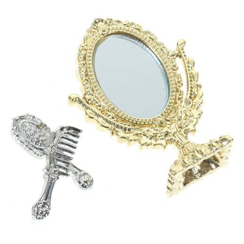 HEALSOPTHY 1 Satz Puppenhaus-Spiegel spaß Vanity Mirror Vintage Decor Make up Mirror schminkspiegel Minipuppenspiegel Miniatur blenden Babypuppe Funky Legierungsspiegel für Partys Spiegel-Kit von HEALSOPTHY
