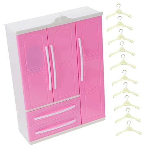 HEALSOPTHY 1 Satz Puppenkleiderschrank Kartonstuhlgarderobe Puppenbekleidungsregal Kleiderbügel Puppenhausmöbel Realistische Babypuppe Lagerung Miniatur Fashion Doll Closet Klein Rosy Plastik von HEALSOPTHY