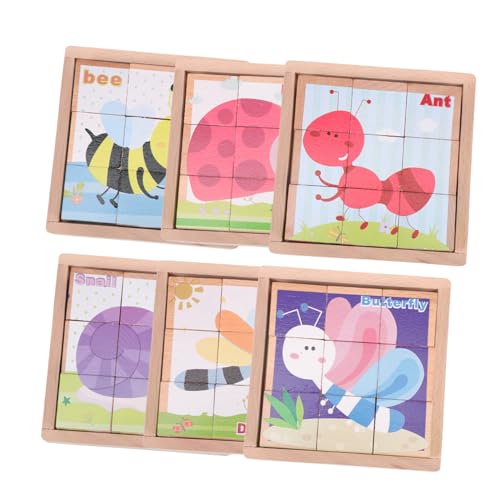 HEALSOPTHY 1 Satz Sechsseitige Malbausteine Kinderspielzeug Puzzlespielzeug Kreatives Rätsel Cartoon-rätsel Cartoon-Puzzle Rätsel Zum Frühen Lernen Kinderpuzzle Lustiger Puzzleblock Holz von HEALSOPTHY
