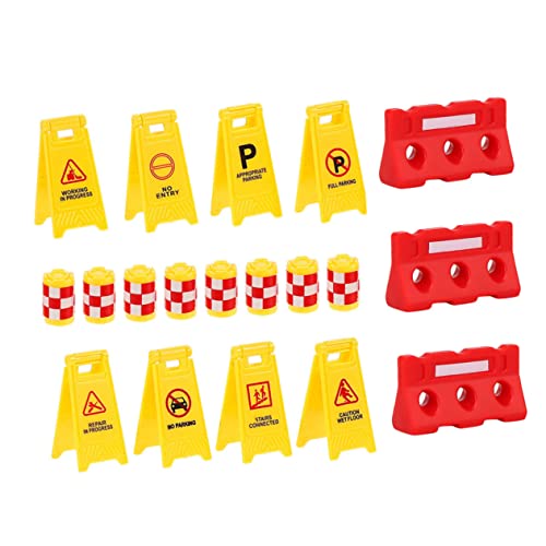 HEALSOPTHY 1 Satz Simuliertes Verkehrsschild Spielset für Teiliges mit Gelben Englischen Warnschildern und Roten Absperrungen für Frühkindliche Verkehrserziehung und Spielszene von HEALSOPTHY