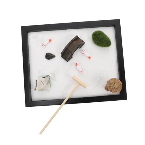 HEALSOPTHY 1 Satz Zen-Sandtisch Zen-Garten für den Schreibtisch Sandkasten Zen-Gartensand Schreibtisch Dekoration Home Decor zengarten swor Haushaltskunst -Figurenmodell MDF Black von HEALSOPTHY