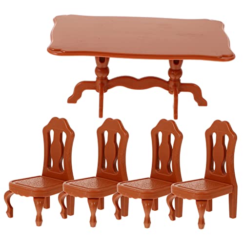 HEALSOPTHY 1 Set Esstisch Und Stuhlmodell Mini Möbelmodell Schreibtischdekoration Mini Schreibtischmöbel Spielhausdekor Simulierte Möbel Plastikstuhl Mini Hauszubehör Pp Orange von HEALSOPTHY