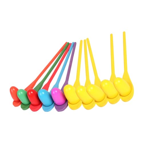HEALSOPTHY 10 Sätze Teiliges Holz Eierbalancierspiel mit Bunten Löffeln und Eiern Robustes Balancespielzeug für Staffelrennen Outdoor Spiel und Sensorische Frühförderung von HEALSOPTHY