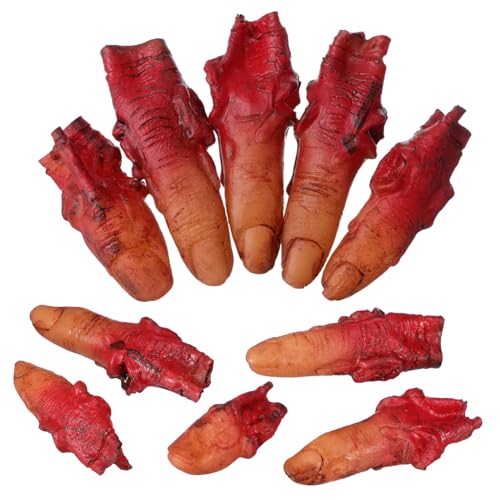 HEALSOPTHY 10 Stück Brachfingerspielzeug blutige Hand winzig künstlich verfolgt abgetrennte Finger Halloween-Körperteil beängstigender, abgetrennter Finger Halloween-Versorgung Vinyl von HEALSOPTHY