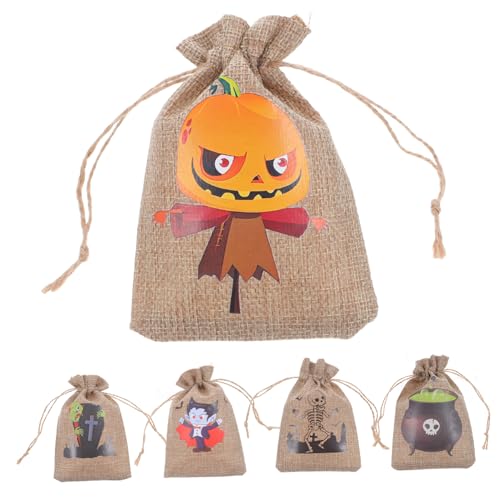 HEALSOPTHY 10 Stück Halloween Geschenktüten aus Jute mit Kordelzug Wiederverwendbare Süßigkeitenbeutel mit Festlichen Halloween Motiven für Partygeschenke Süßigkeiten und Snacks Praktische von HEALSOPTHY