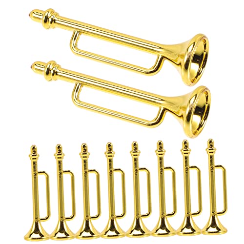 HEALSOPTHY 10 Stück Musikinstrumentenmodell Dekorativ Puppenhaus-Musikinstrumente Musical Instruments für Miniatur musikinstrumente Dekoration Mini-Trompete Plastik Golden von HEALSOPTHY