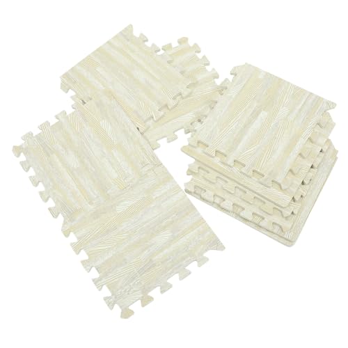 HEALSOPTHY 10 Stück Teiliges Eva Schaumstoff Puzzlematte rutschfeste Krabbelmatte mit Holzmaserung Dicke Weiche Spielmatte für Innenräume Wohnzimmer und Schlafzimmer mit Randleisten von HEALSOPTHY