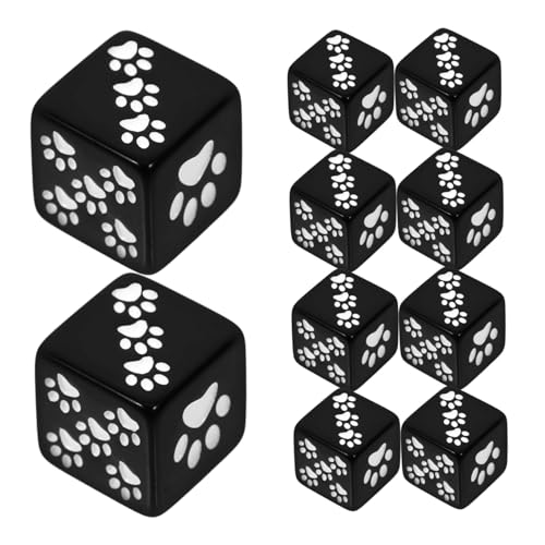 HEALSOPTHY 10 Stück Teiliges Schwarzes Resin Würfelset mit Cartoon Bärenpfoten Muster Sechseitige Spielwürfel als Partyfavoriten und Spielzubehör Verschleißfest und Handlich für Denkspiele von HEALSOPTHY