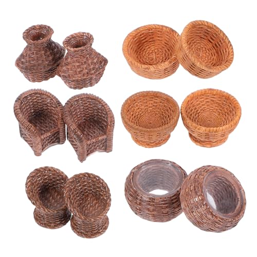 HEALSOPTHY 12 Stück Harzsimuliertes Bambusweben Puppenhaus-Geschenkkorb Puppenhaus Aufbewahrungskorb Körbe puppenstubenmöbel Dollhouse Furniture Aufbewahrungskorb für Tiny House Kleiner Korb von HEALSOPTHY