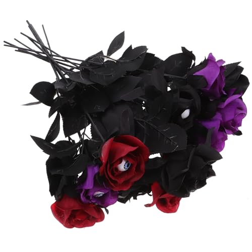 HEALSOPTHY 12 Stück Teiliges Halloween Rosen mit Augäpfeln Realistische Schwarze Rote und Violette Künstliche Rosen Stabile Deko Blumen für Gruselige Party und Gartenarrangements von HEALSOPTHY