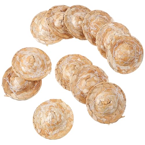 HEALSOPTHY 12 Stück Teiliges Handgefertigte Mini Strohhüte Gewebte Puppen Hauben Breiter Rand DIY Bastelmaterial für Puppen Bären und Partydekoration von HEALSOPTHY
