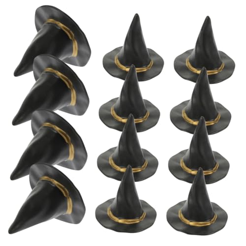 HEALSOPTHY 12 Stück Teiliges Mini Hexenhüte Halloween Party Dekorationen Schwarze Puppen Hüte für DIY Basteln und Halloween Kostüm Zubehör von HEALSOPTHY