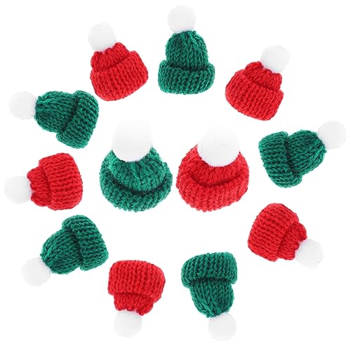 HEALSOPTHY 12 Stück Teiliges Miniatur Weihnachtsmützen aus Strick Dekorative Kleine Hüte für Puppen und Flaschen Handgefertigt Kompakt Festliche Xmas Dekoration Rot und Grün von HEALSOPTHY