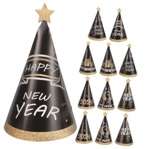 HEALSOPTHY 12 Stück Teiliges Neujahr Papier Kegelpartyhüte Leichte Silvester Deko für Erwachsene und Bequeme Kopfbedeckung für Jahreswechsel Anlass Vielseitig für Neujahrsparty und von HEALSOPTHY